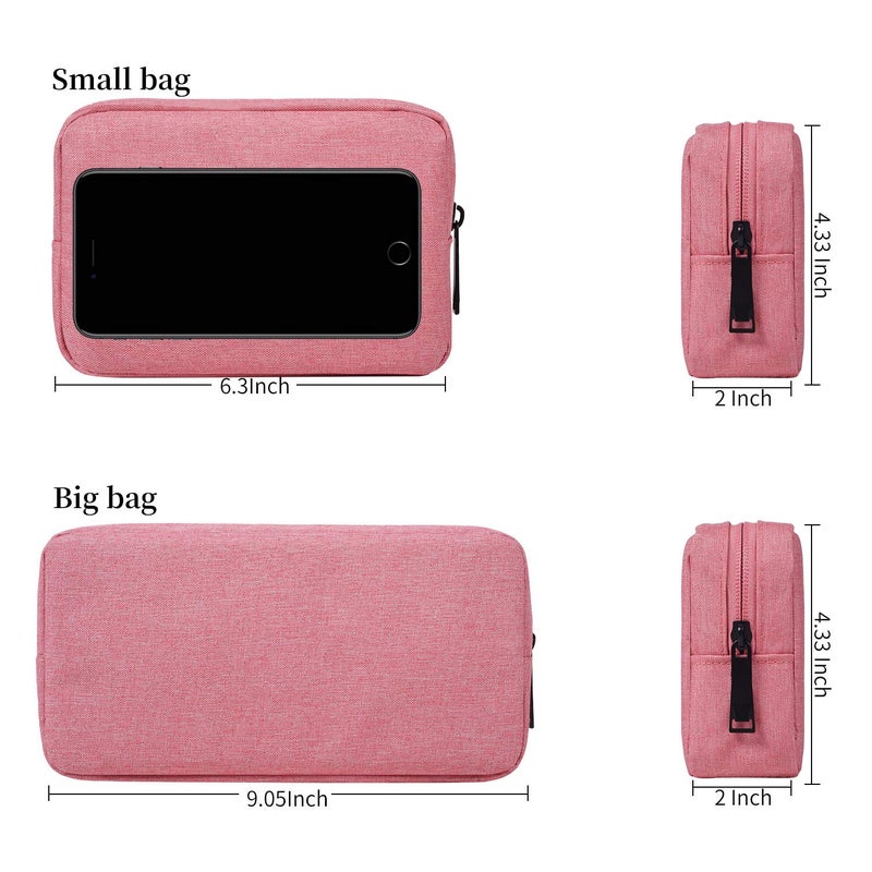 dealcase Electronic Accessories Organizer, Durable Small Electronics Accessories Storage Bag Compatible Laptop Charger Various USB,Cables,Cords and Power Travel Gadget Carry Bag,Pink(Small+Big) - Image 2